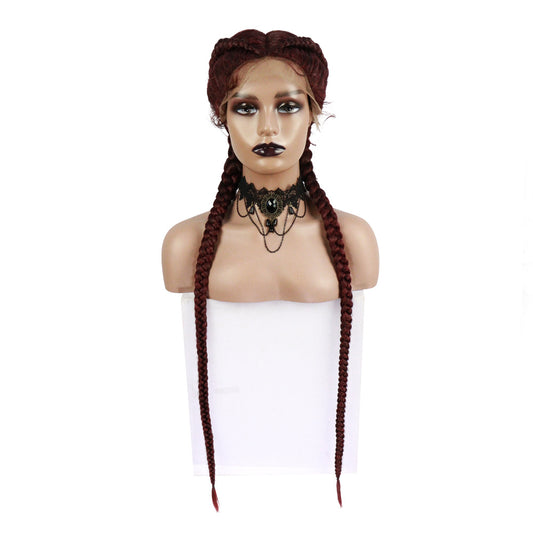 Trilumity braided lace front wig in Natural Black to Wine Red Ombre, three-quarter view
