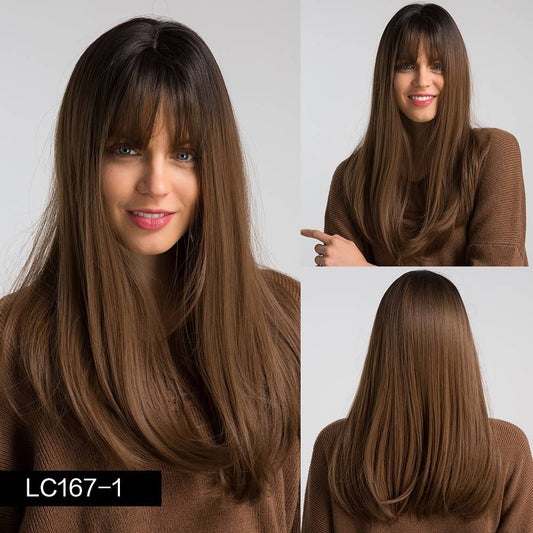Trilumity Straight Wig with Bangs in Black, front view