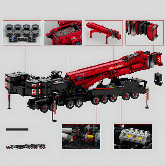Trilumity Liebherr Red Edition Crane Building Block Set, Remote Control, 9,178-Piece