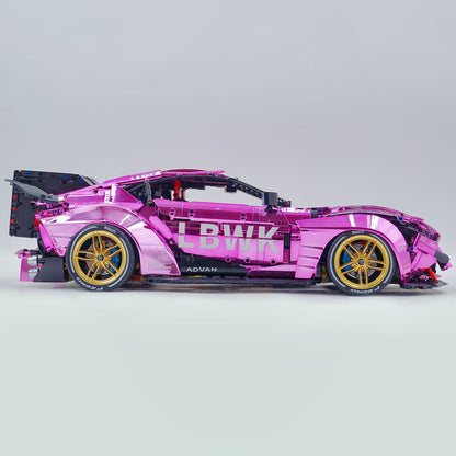 Trilumity Motorized Building Block Set: 1:8 Toyota Supra Electroplating Pink Limited Edition, Electric Air Suspension, Rear Accelerator Blade linkage