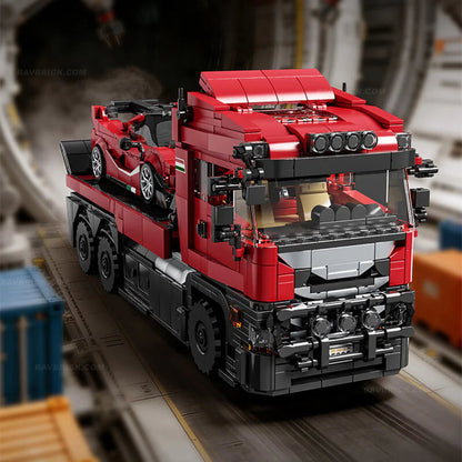 Trilumity Building Block Set: 1:24 Red Italian Hypercar & Scania Trailer Set (1728Piece)