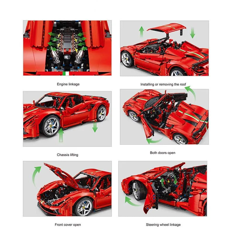 JieStar MOC Motorized Building Block Set: Ferrari F8 Racing Sports Car, Model JD018