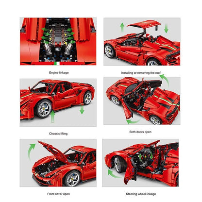 JieStar MOC Motorized Building Block Set: Ferrari F8 Racing Sports Car, Model JD018