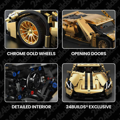 Trilumity Building Block Set: 1:14 Gold Lamborghini P1 Sports Car Sets, Collectable Model for Boys Men Teens (1309-Piece)