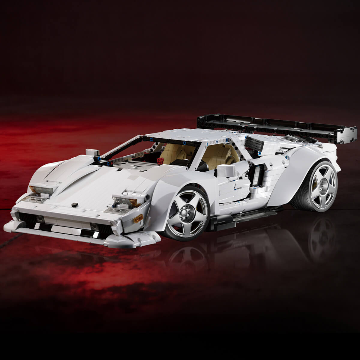 Trilumity Building Block Set: 1:8 Widebody Classic Italian 80s Icon – Pearlescent White Edition (4301-Piece)