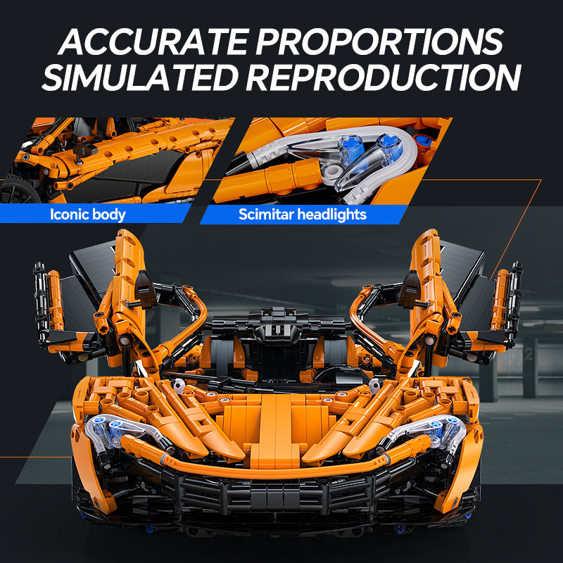 Trilumity Motorized Building Block Set: 1: 8 British Woking Hypercar Smiling W1 Building Sets, Rear wing linked air suspension, Butterfly Wing Door
