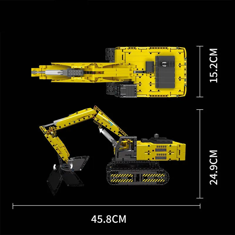 Mould King MOC Building Block Set: Motorized Yellow Mechanical Digger, Model 15061