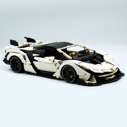 Trilumity Building Block Set: 1: 8 Sant'Agata V12 Farewell, White Goddess Version, Motorized Convertible Switch Mode, Full Vehicle Motorization