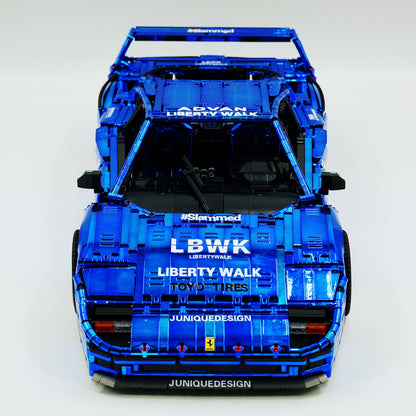 Trilumity Building Block Set: 1:8 The Ultimate 80s Turbo Icon Supercar | Lb Style Electroplated Mirror Royal Blue Edition (4026-Piece)