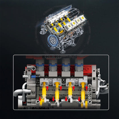 Trilumity Building Block Set: Motorised High-Revving V8 Italian Engine | Performance Engine Engineering | 1100-Piece