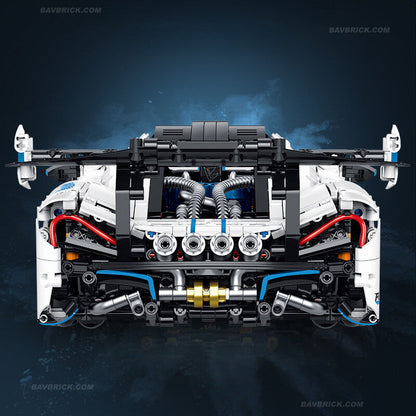 Trilumity Motorized Building Block Set: 1:10 Drifting Edition British Hybrid Hypercar | Remote-Controlled British Supercar | Metallic White Paint