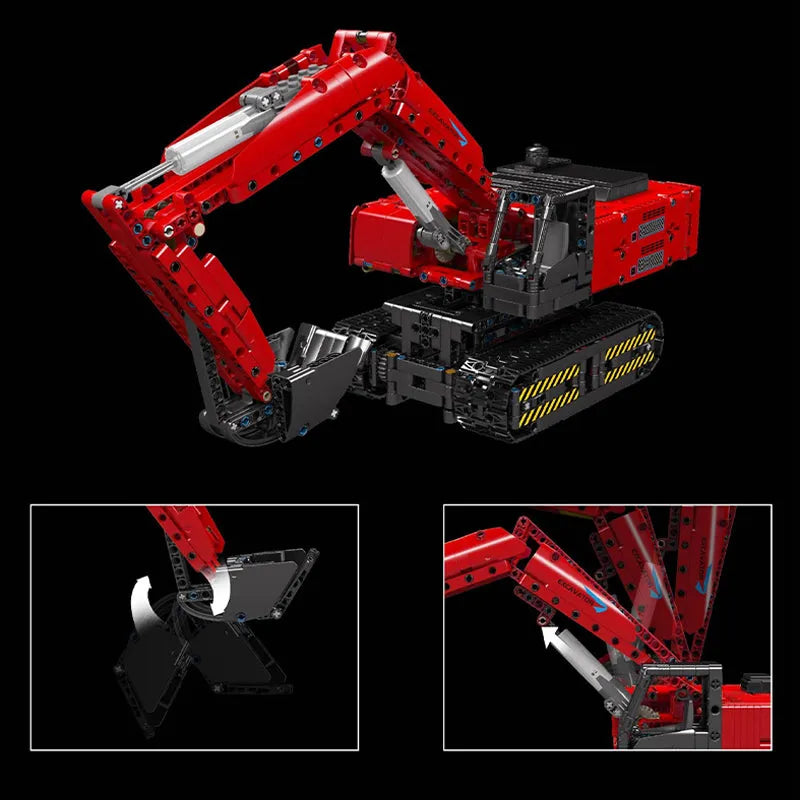 Mould King MOC Building Block Set: Motorized MOC Red Mechanical Digger, Model 15062
