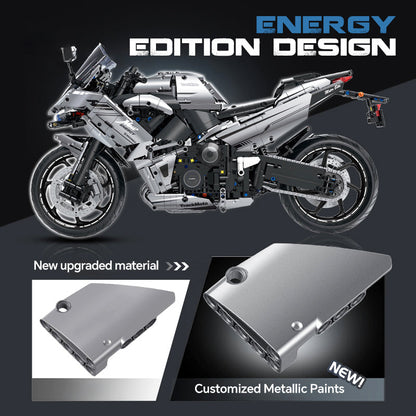 Trilumity Kawasaki R7 Motorcycle with Front and Rear Lights, Exclusive display stand Building Block Set, 1:5 Scale, 2,156-Piece
