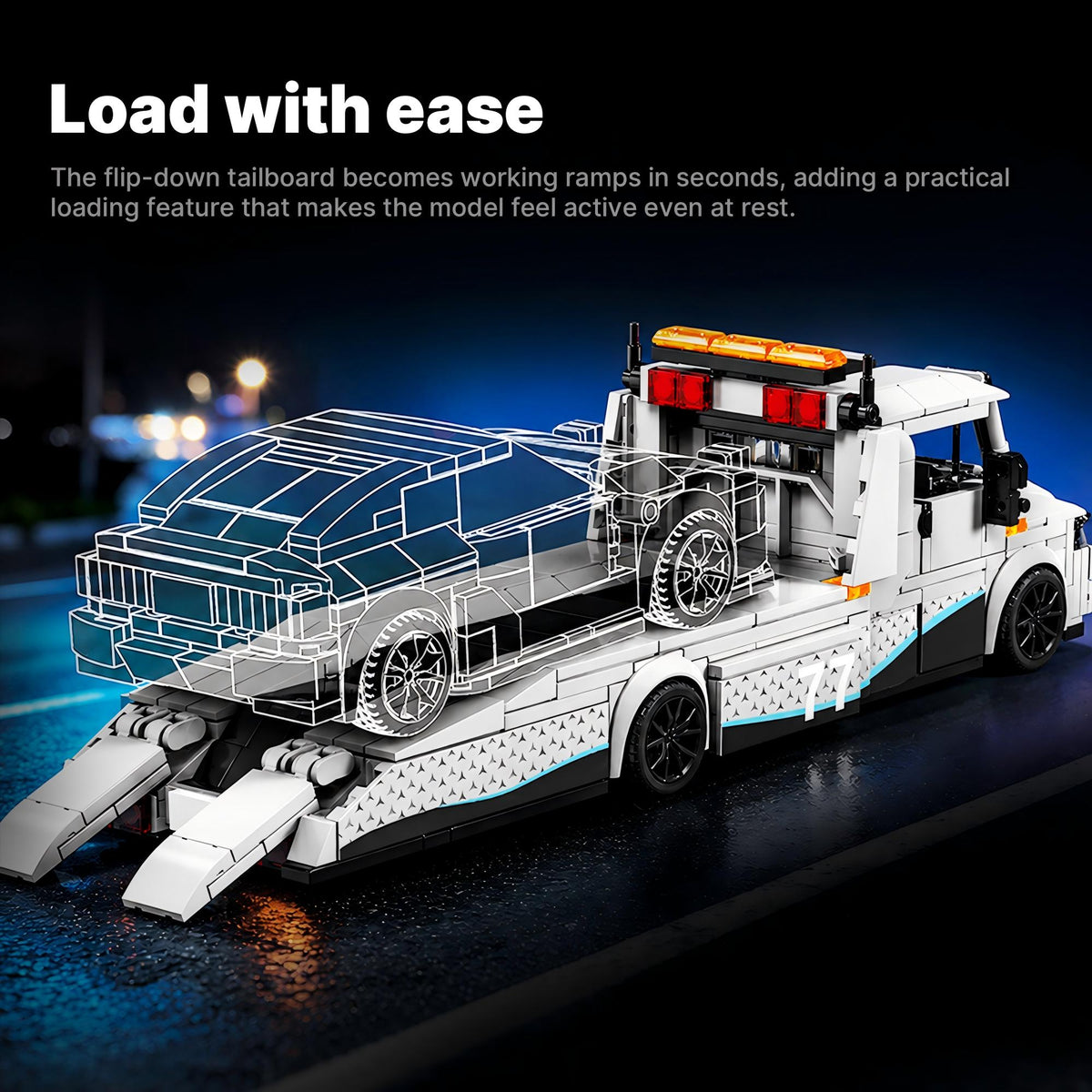 Trilumity Building Block Set: Flatbed Car Transporter | 672-Piece