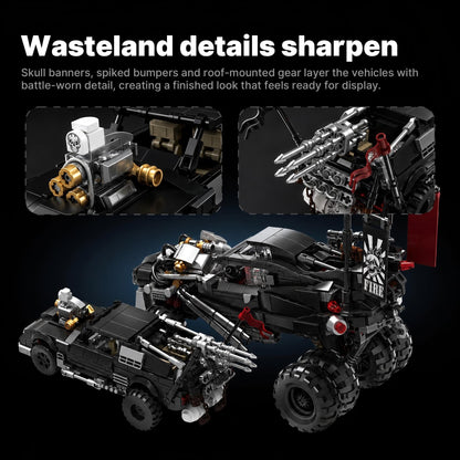 Trilumity Building Block Set: Wasteland Pursuit Set | Post-Apocalyptic Muscle Car & Monster Rig (1726-Piece)