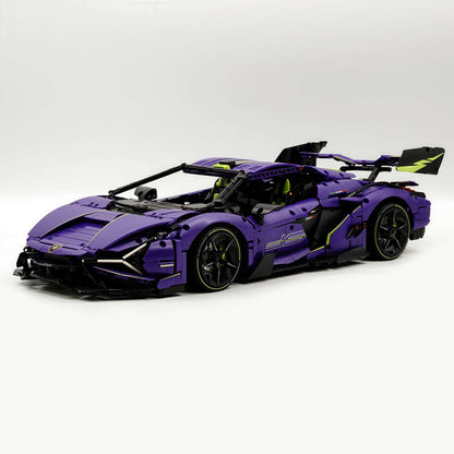 Trilumity Motorized Building Block Set: 1:8 Comet Purple Lamborghini Supercar with Remote Control – Electric Features, V10 Engine, and Custom Starry