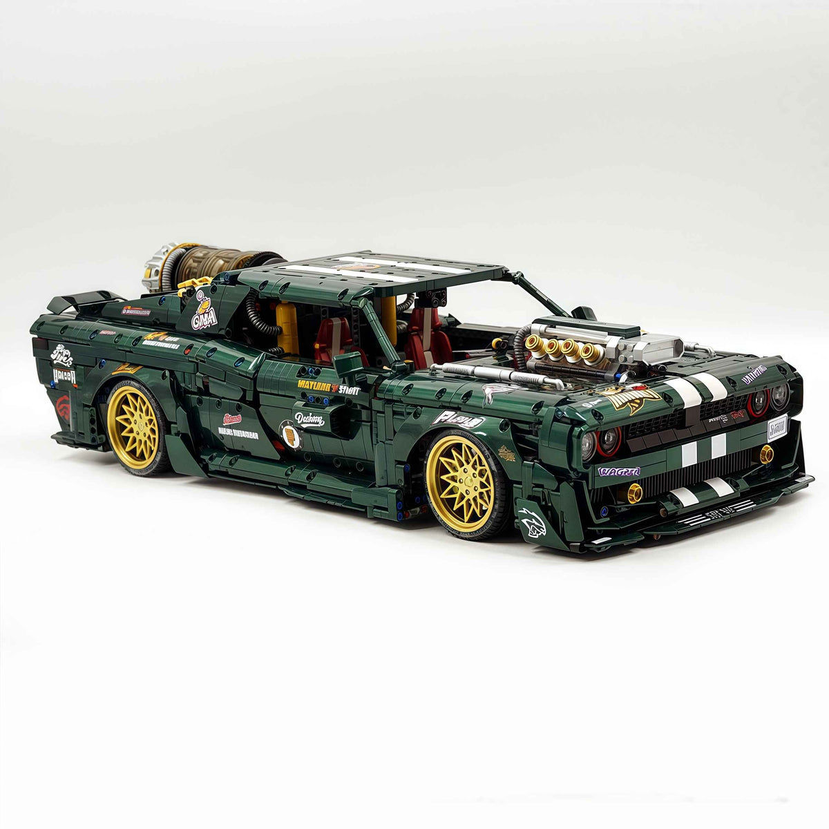 Trilumity Motorized Building Block Set: 1: 8 Dodge Challenger, Pearlescent Green Paint Customized Version (3751-Piece)