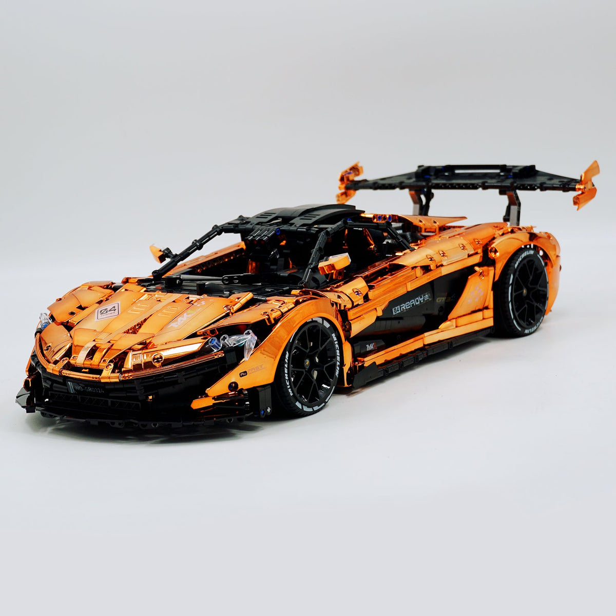 Trilumity Motorized Building Block Set: 1: 8 British Hybrid Hypercar Orange Gold Plating Supercar Building Sets with Remote Control, Electric lift