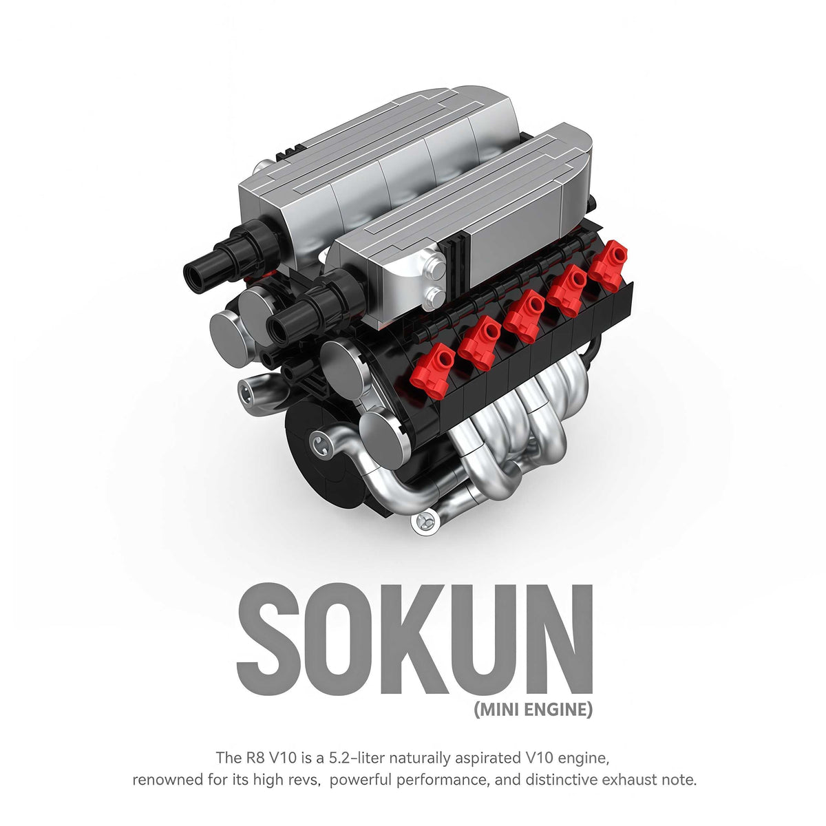 Trilumity Building Block Set: Audi R8 V10 Engine | Home Decor (392-Piece)