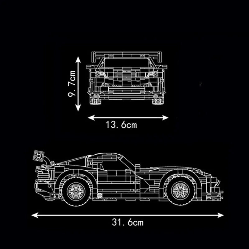 Mould King MOC Motorized Building Block Set: Dodge Viper Racing Sports Car, Model 10046