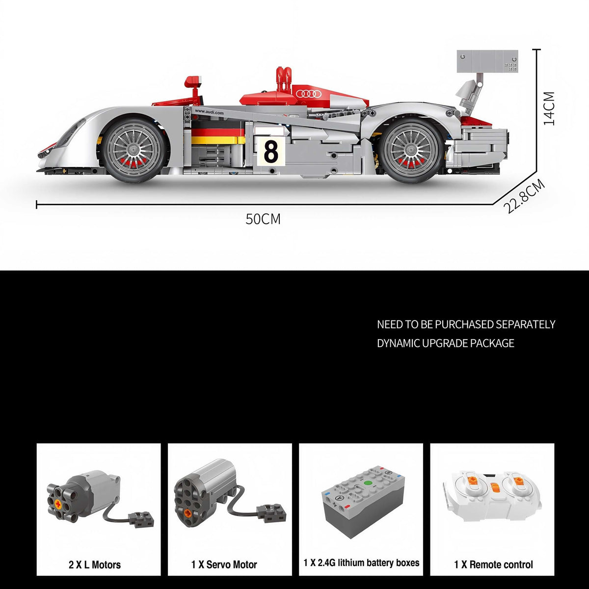 Trilumity Building Block Set: 1:8 Audi R8 Lmp 2000 | Remote Controlled | Genuine Authorization | 2426-Piece