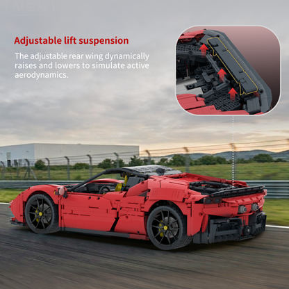 Trilumity Building Block Set: 1:8 Ferrari Sf90 Hypercar | Mechanical Linkage Version (3797-Piece)