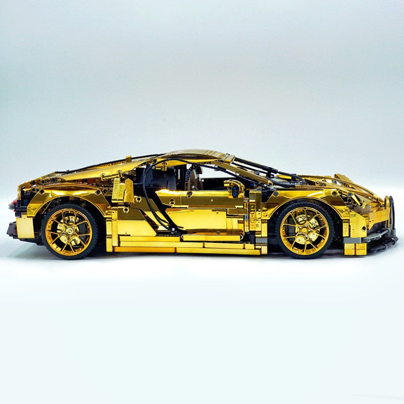 Trilumity Bugatti Chiron, Custom Modified Electroplated Mirror Gold Version Building Block Set, 1:8 Scale, Remote Control, 4,031-Piece