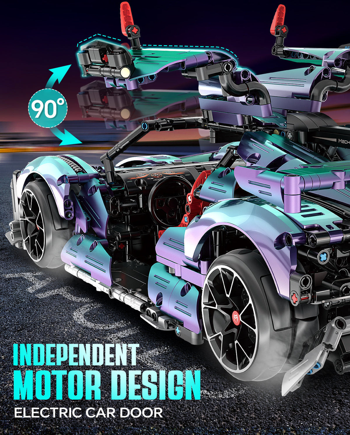 Trilumity Motorized Building Block Set: 1: 10 Apollo Super Plated Sports Car, Remote Control Drift, Electric Gullwing Doors, 2036-Piece