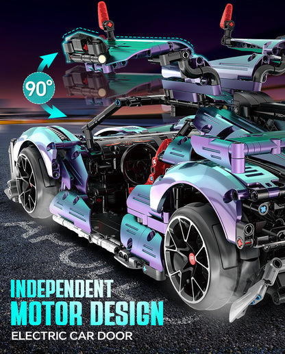 Trilumity Motorized Building Block Set: 1: 10 Apollo Super Plated Sports Car, Remote Control Drift, Electric Gullwing Doors, 2036-Piece