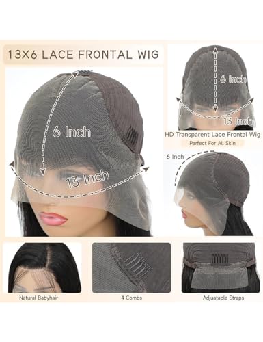 34 Inch Water Wave Lace Front Wigs Human Hair 180 Density 13x6 HD Lace Front Wigs Human Hair Pre Plucked Deep Curly Glueless Wigs Human Hair for Black Women (13x6 water wave front wigs, 34 Inch)