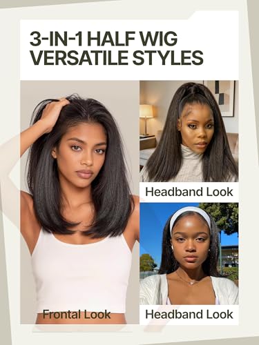 Trilumity Half Yaki Straight Human Hair - Natural Black Hair Replacement Wig