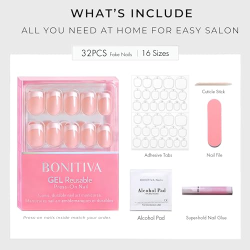 Trilumity Glossy French Tip Reusable Short Square Soft Gel - Nude Pink Press On Nails