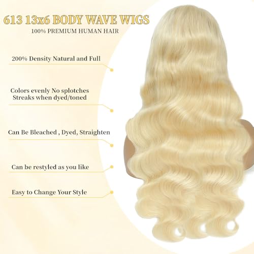 Trilumity 613 13X6 100% Body Wave Human Hair - 613 Blonde Hair Replacement Wig