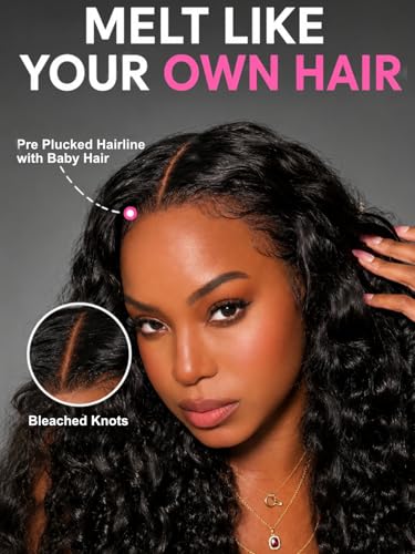 Trilumity Glueless Water Wave Human Hair - Natural Black Hair Replacement Wig