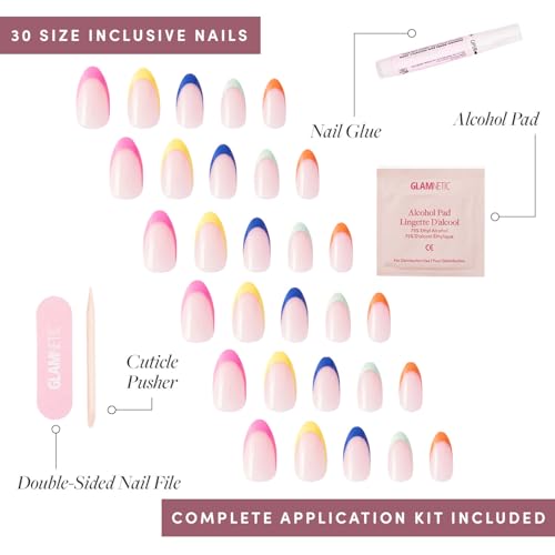 Trilumity Sprinkles Rainbow French Tip Short Almond Soft Gel - Nude Pink Press On Nails