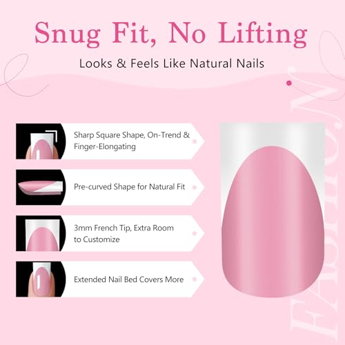 Trilumity French Tips Deep Pink Short Square Soft Gel - Pink Press On Nails