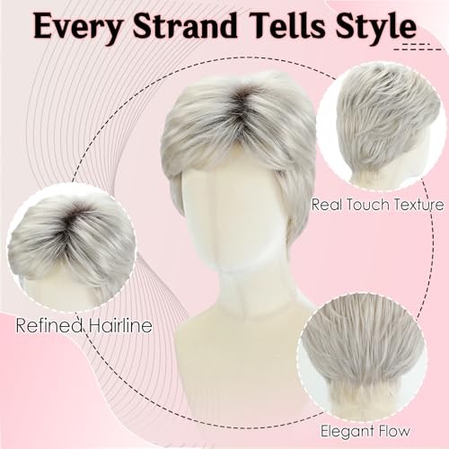 Trilumity Rooted Platinum Ash Curly Synthetic Fiber - Natural Black Hair Replacement Wig