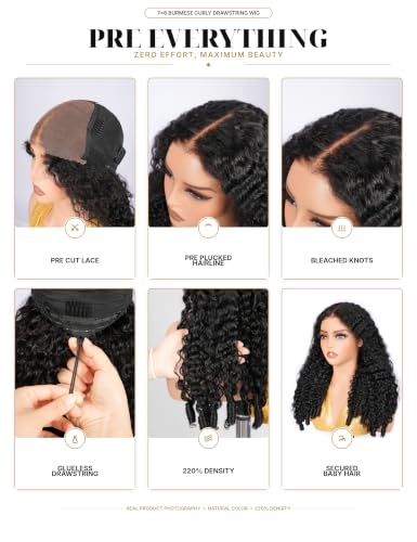 Trilumity 7X6 Burmese Drawstring Glueless Curly 100% Human Hair - Natural Color Hair Replacement Wig