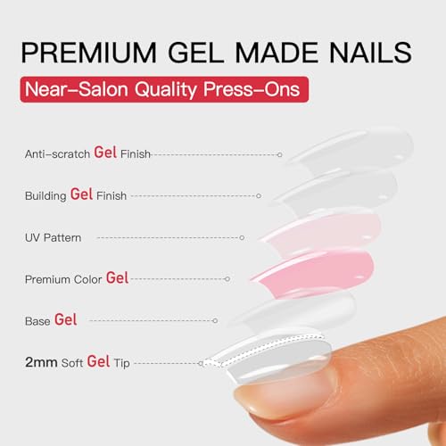 Trilumity With Apricot Design Full Short Square Soft Gel - Pink Press On Nails