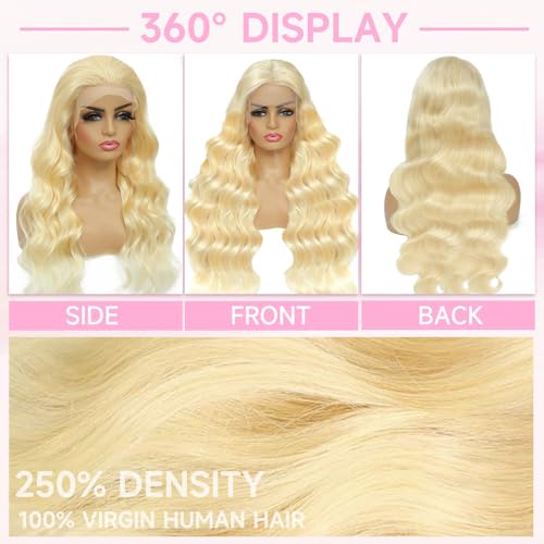 Trilumity 613 250 Density Blonde Body Wave Human Hair - 613 Blonde Hair Replacement Wig