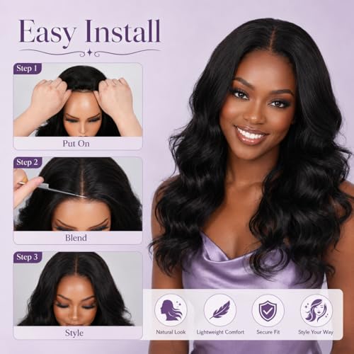 Trilumity Half 3 In 1 Body Wave Human Hair - Natural Black Hair Replacement Wig