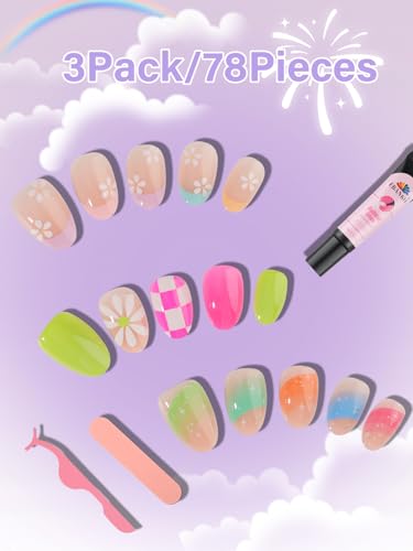 Trilumity 78 Pieces For Kids Long Almond Soft Gel - Nude Pink Press On Nails