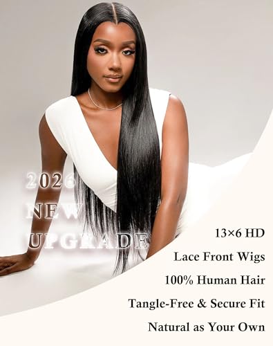 Trilumity 13X6 Straight 200 Density Straight Human Hair - Natural Black Hair Replacement Wig
