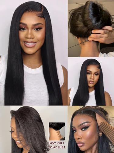 Trilumity Yaki Straight Human Hair - Natural Black Hair Replacement Wig