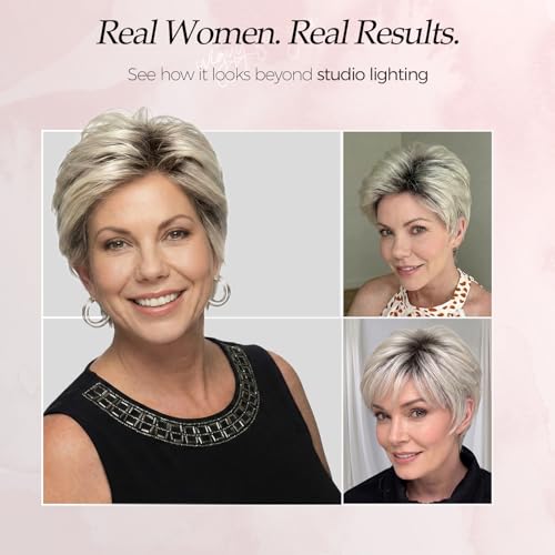 Trilumity Rooted Platinum Ash Curly Synthetic Fiber - Natural Black Hair Replacement Wig