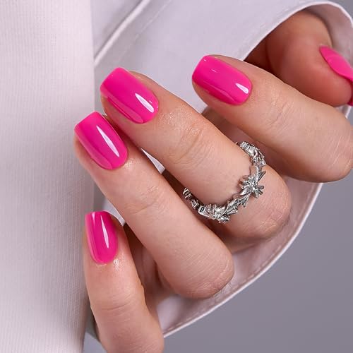 Trilumity With Apricot Design Full Short Square Soft Gel - Pink Press On Nails