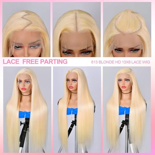 Trilumity 613 200 Density Blonde Straight Human Hair - 613 Blonde Hair Replacement Wig