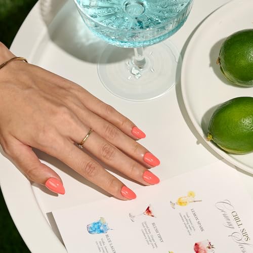 Trilumity Orange Soda Summer Nails Short Almond Soft Gel - Nude Pink Press On Nails