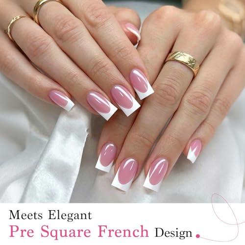 Trilumity French Tips Deep Pink Short Square Soft Gel - Pink Press On Nails