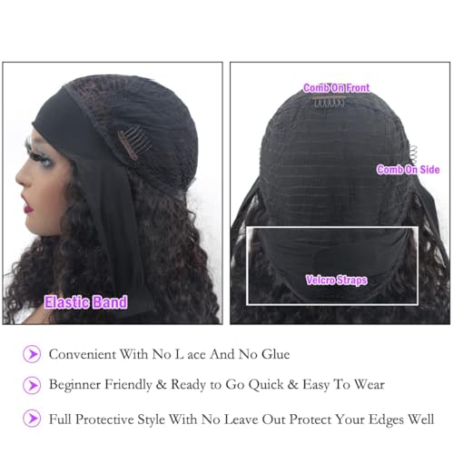 Trilumity Headband Water Headband For Water Wave Human Hair - Natural Black Hair Replacement Wig